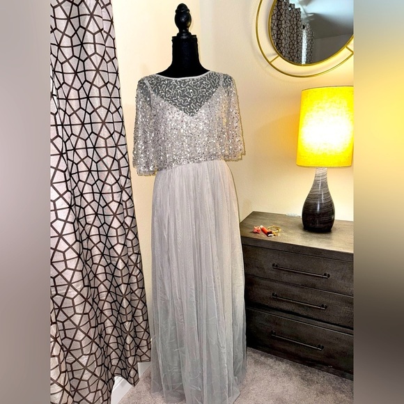 NWT Maya Deluxe Embellished Cape Maxi Dress - Picture 1 of 6